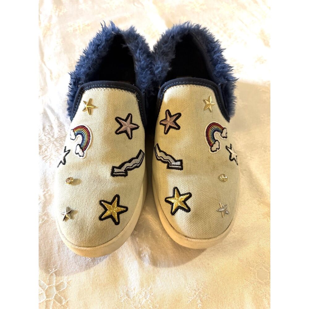 Ugg Canvas Sneakers Patch It Bleach Denim Slip On Stars Rainbows Sz 6